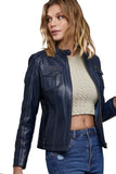 Women's 100% Real Navy Blue Leather Biker Style Jacket