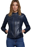 Women's 100% Real Navy Blue Leather Biker Style Jacket