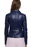 Ashley Graham Women's 100% Real Navy Blue Leather Jacket