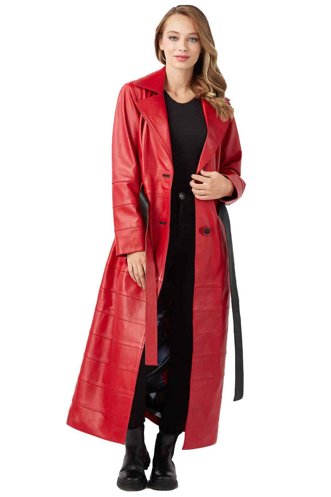 Rita Women's 100% Real Red Leather Topcoat