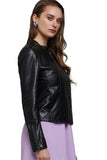 Karlie Kloss Women's 100% Real Black Leather Biker Jacket