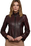 Nara Pellman Women's 100% Real Dark Brown Leather Brando Style Jacket