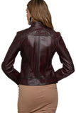 Nara Pellman Women's 100% Real Dark Brown Leather Brando Style Jacket