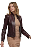 Nara Pellman Women's 100% Real Dark Brown Leather Brando Style Jacket