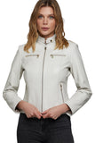 Estee Lalonde Women's 100% Real Beige Leather Biker Jacket