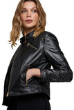 Chrissy Teigen Women's 100% Real Black Leather Biker Jacket